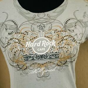 Hard Rock Cafe Tee Womens Gray Venice Italy Rhinestones Rock T-Shirt‎ - Size/XS